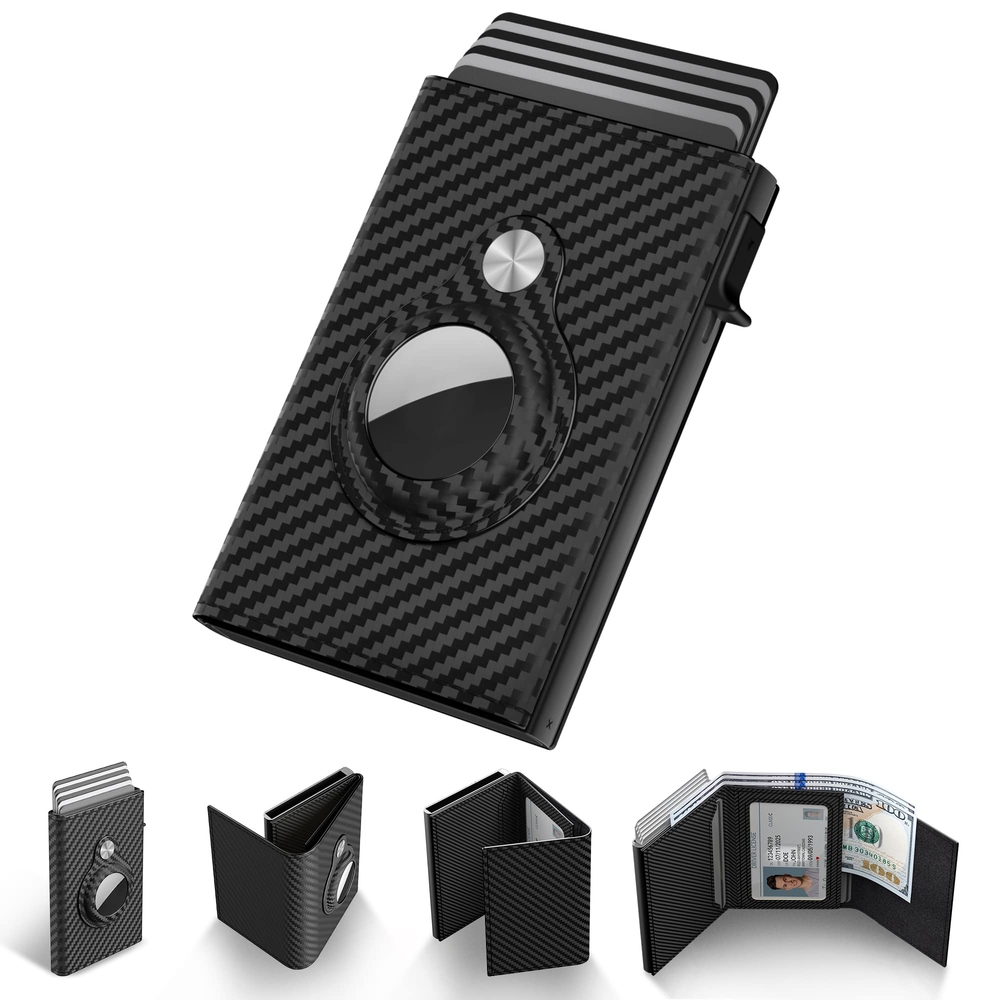 Sleek Black Wallet And Card Holder, Airtag Compatible